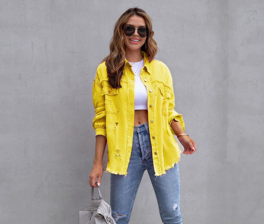 Fashion Ripped Shirt Jacket Female Autumn And Spring Casual Tops Women's Clothing