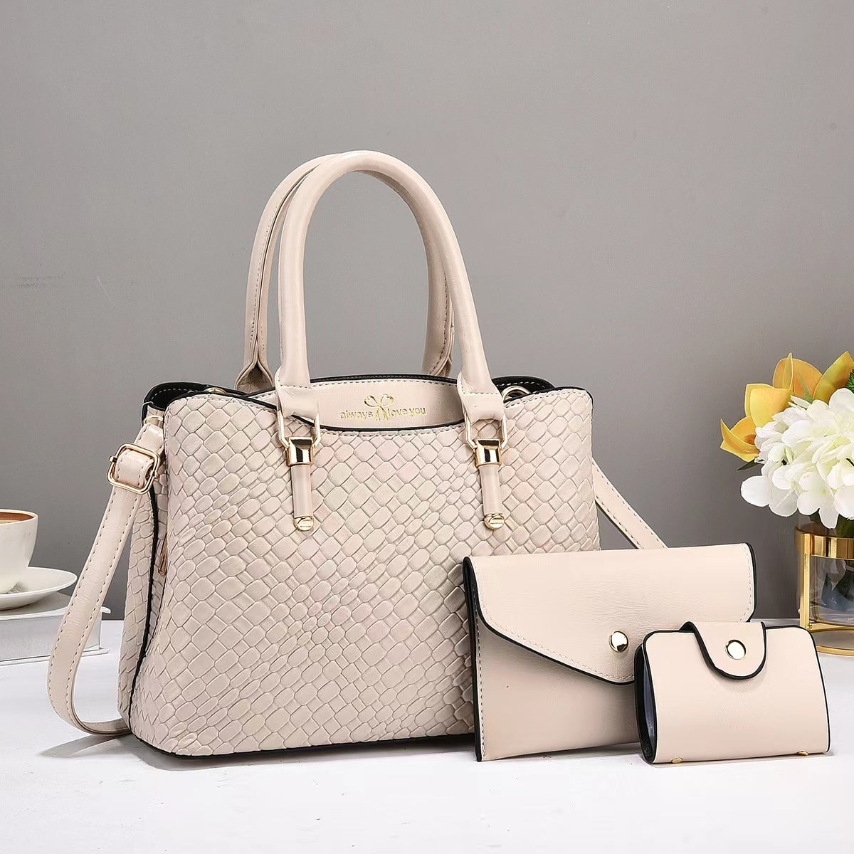 Woven Texture Three-piece Set Large Capacity One Shoulder Combination Bags Fashion Women's Backpack