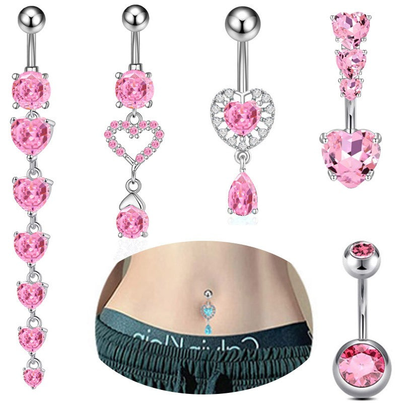 18K gold peach heart inlaid with gemstones with long design and high-end belly ornament