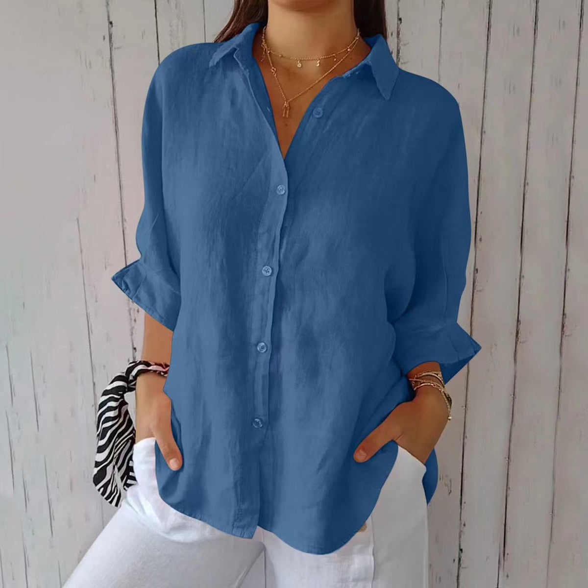 Lapel Long Sleeve Shirt Women's Single-breasted Pleated Shirt Tops Clothing