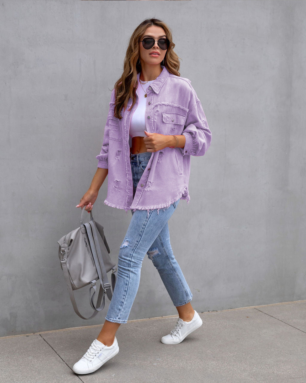 Fashion Ripped Shirt Jacket Female Autumn And Spring Casual Tops Women's Clothing