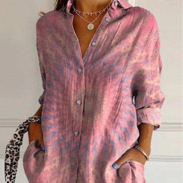 Lapel Long Sleeve Shirt Women's Single-breasted Pleated Shirt Tops Clothing