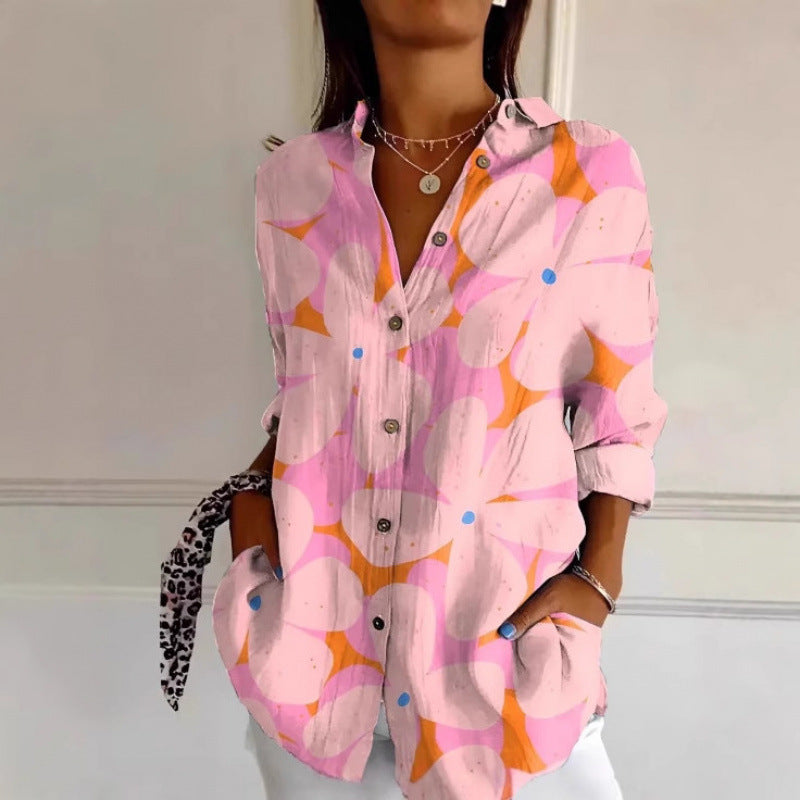 Floral Print Long-sleeved Shirt Women's Casual Button Tops Clothing