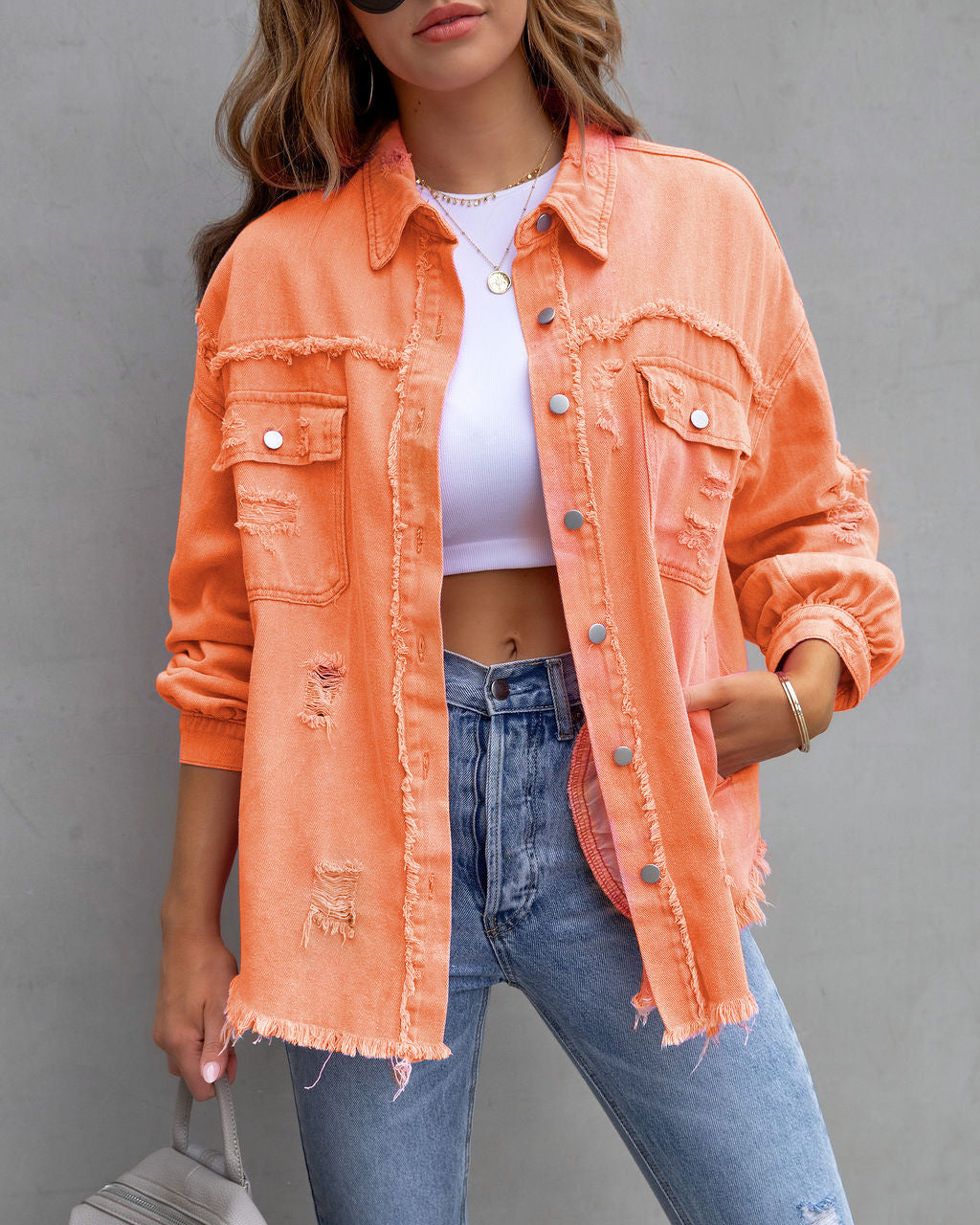 Fashion Ripped Shirt Jacket Female Autumn And Spring Casual Tops Women's Clothing
