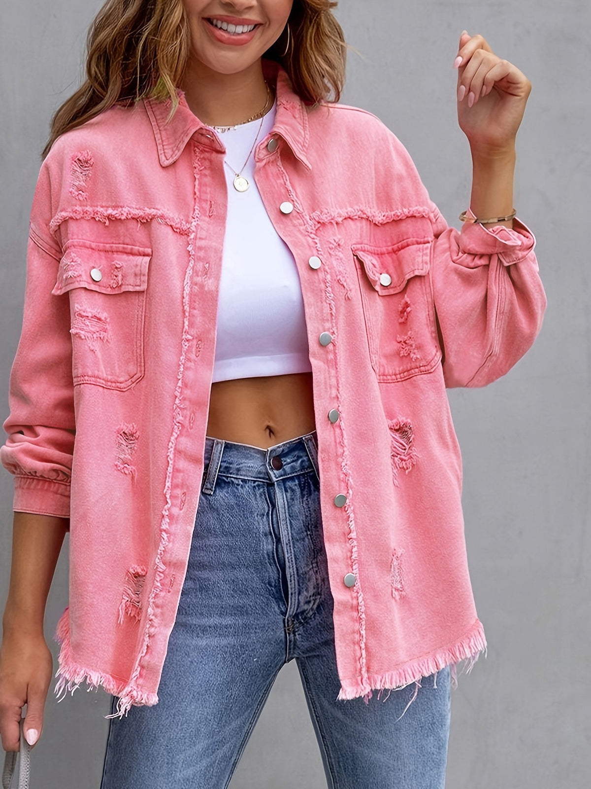 Fashion Ripped Shirt Jacket Female Autumn And Spring Casual Tops Women's Clothing