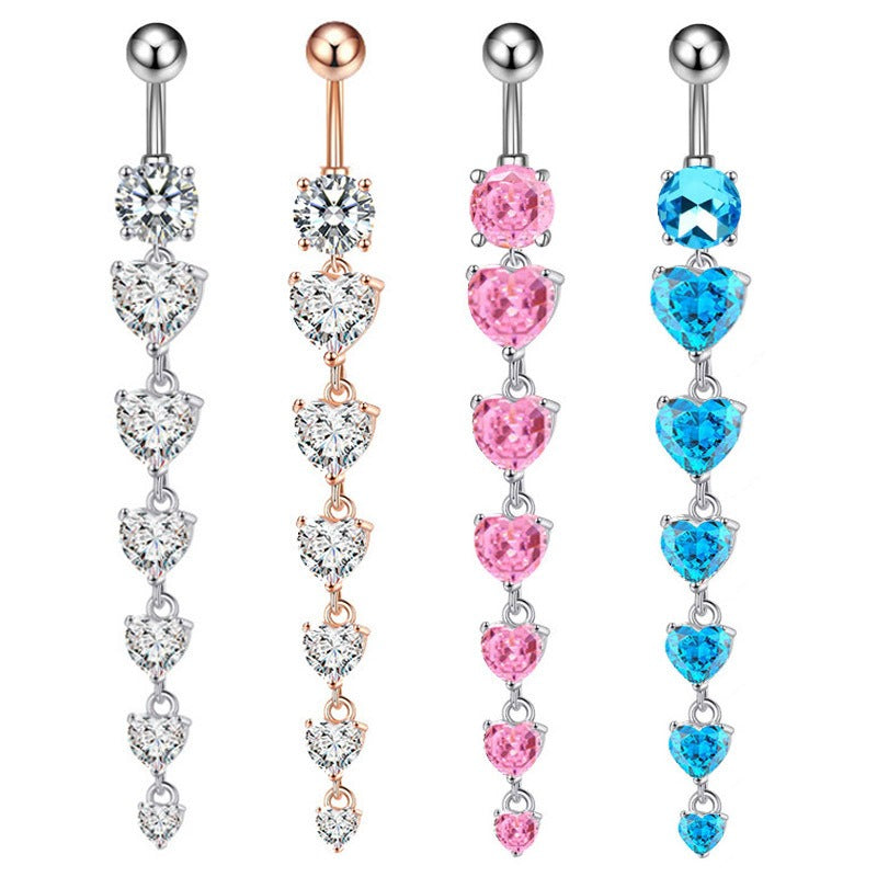 18K gold peach heart inlaid with gemstones with long design and high-end belly ornament