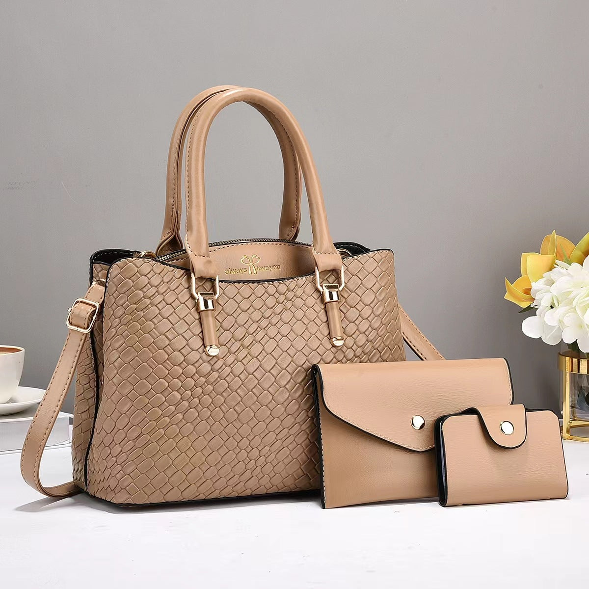 Woven Texture Three-piece Set Large Capacity One Shoulder Combination Bags Fashion Women's Backpack