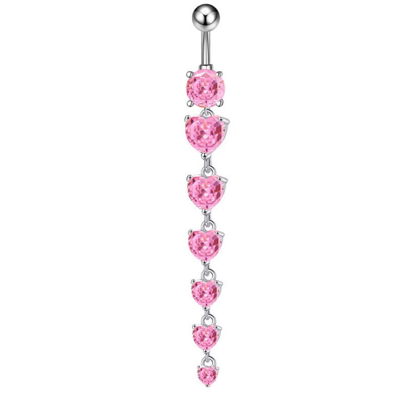 18K gold peach heart inlaid with gemstones with long design and high-end belly ornament