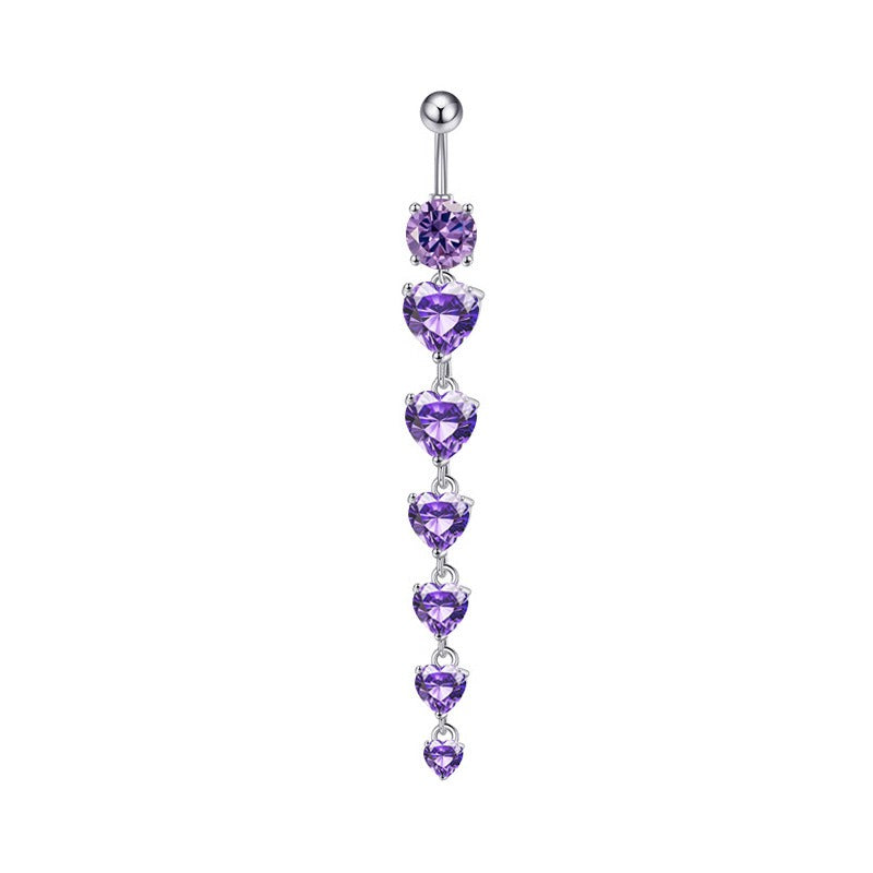 18K gold peach heart inlaid with gemstones with long design and high-end belly ornament