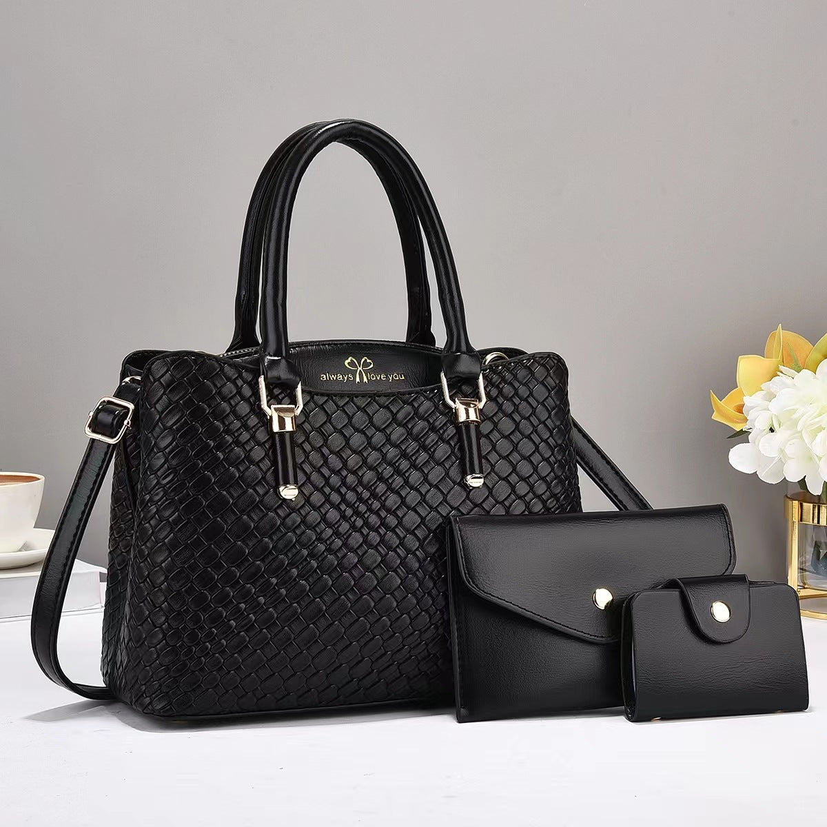 Woven Texture Three-piece Set Large Capacity One Shoulder Combination Bags Fashion Women's Backpack
