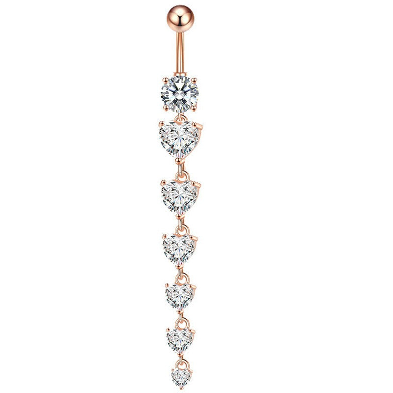 18K gold peach heart inlaid with gemstones with long design and high-end belly ornament