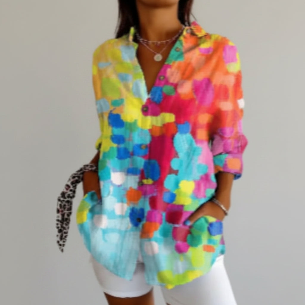 Floral Print Long-sleeved Shirt Women's Casual Button Tops Clothing