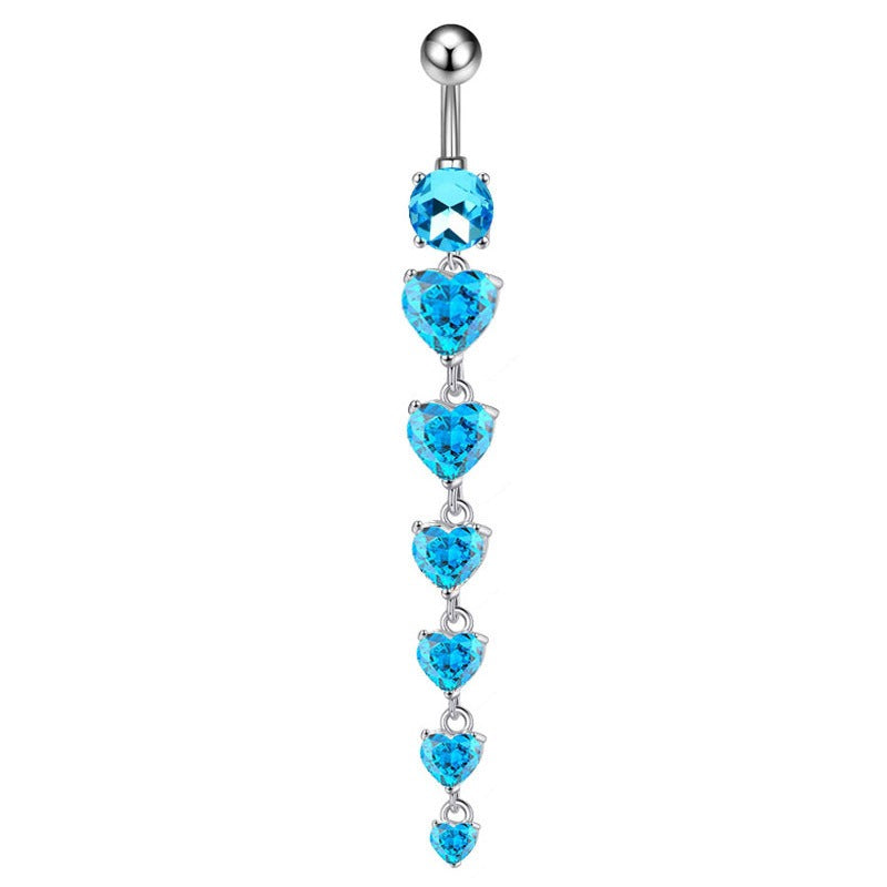18K gold peach heart inlaid with gemstones with long design and high-end belly ornament