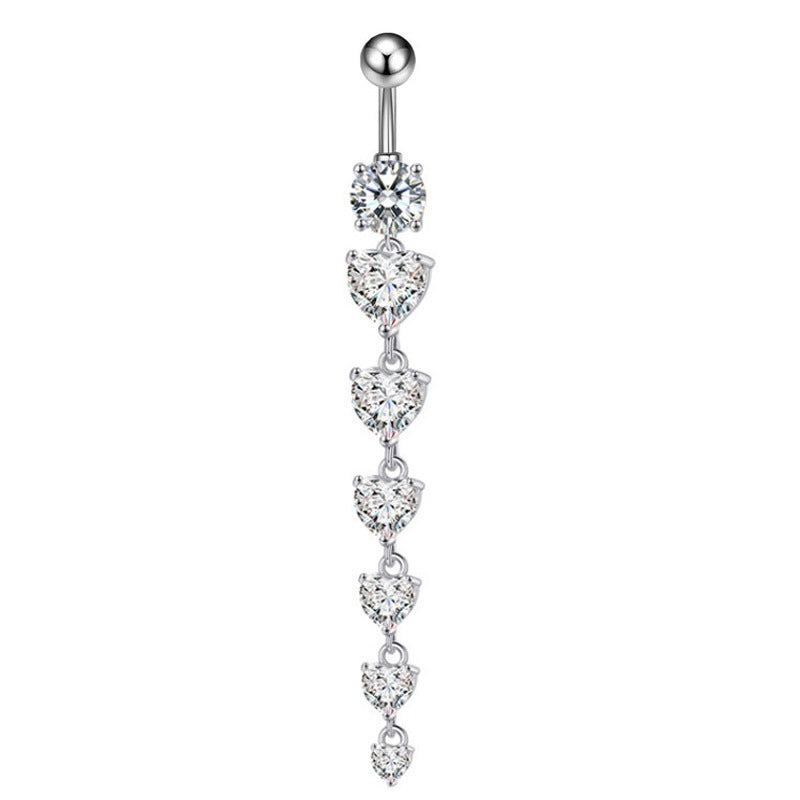 18K gold peach heart inlaid with gemstones with long design and high-end belly ornament
