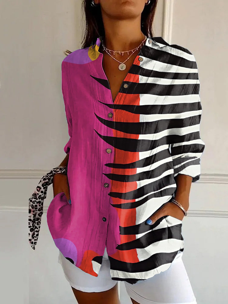 Floral Print Long-sleeved Shirt Women's Casual Button Tops Clothing