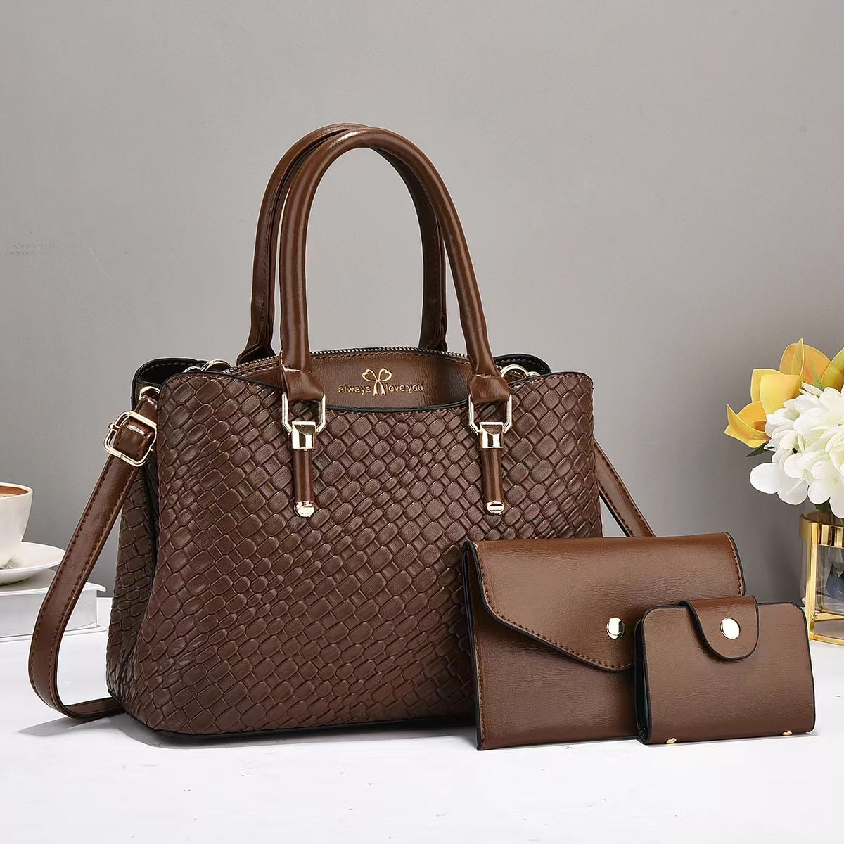 Woven Texture Three-piece Set Large Capacity One Shoulder Combination Bags Fashion Women's Backpack