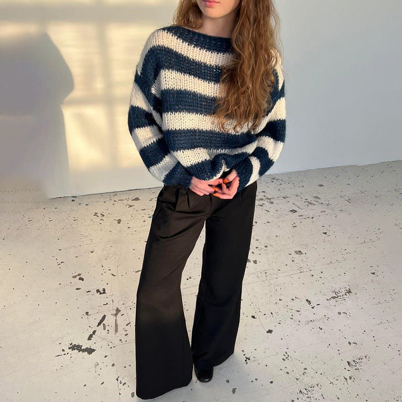 Loose Striped Pullover Sweater Long-sleeved Knitted Tops For Women 
